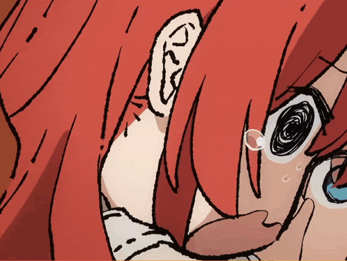 a drawing of a girl with red hair and a tear coming out of her eyes