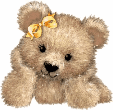 a brown teddy bear with a yellow bow on its ear