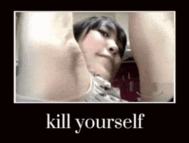 a picture of a woman with the words " kill yourself " on the bottom