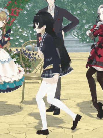a girl in a plaid skirt and white tights is running in a video game
