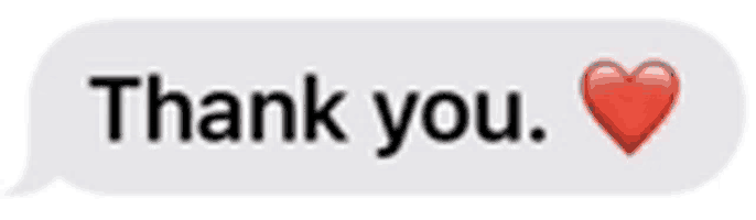 a speech bubble that says thank you with a red heart