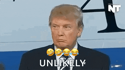 donald trump is wearing a suit and tie and making a funny face with emojis .