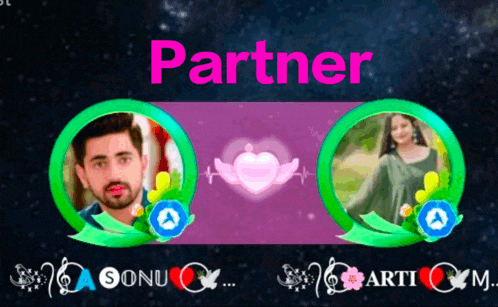 a picture of a man and a woman with the word partner in the middle