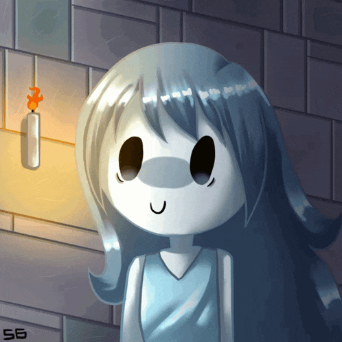 a drawing of a girl with a candle and the number 56 on the bottom