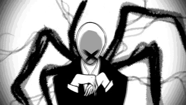 a black and white drawing of a spider with a cross on his face .