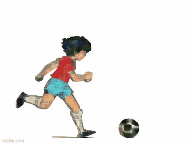 a cartoon drawing of a boy kicking a soccer ball with the url imgflip.com at the bottom
