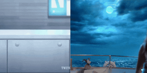 a screenshot of a kitchen and a screenshot of a boat with the word twittc on the bottom