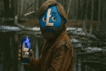 a man with a beard has a blue face painted with the letter l