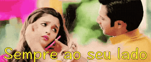 a man and a woman are looking at each other and the words sempre ao seu lado are visible