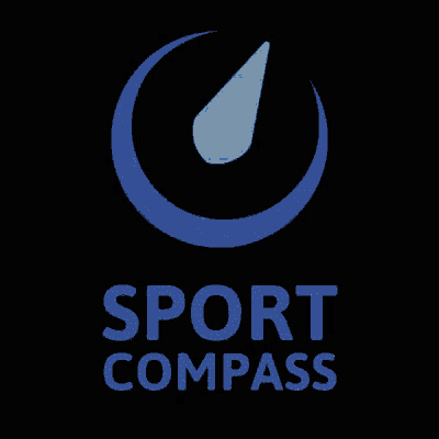 a logo for sport compass with a blue compass in the middle