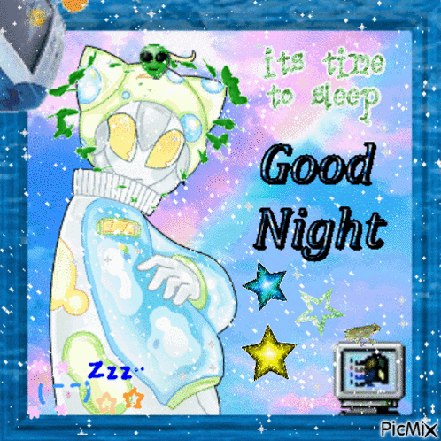 a picture of a cat that says it 's time to sleep and good night