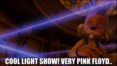 a picture of a cartoon character with the words cool light show very pink floyd