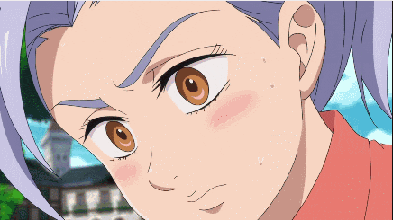 a close up of a cartoon character 's face with a serious look on her face