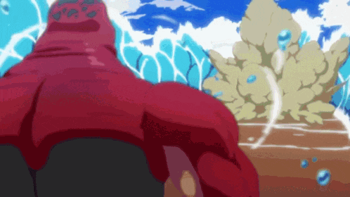 a cartoon of a man in a red jacket standing in front of an explosion