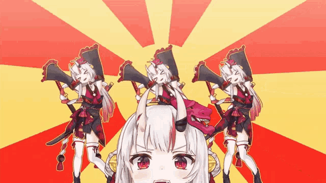 a group of anime characters are standing in a row