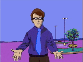 a cartoon of a man in a blue shirt and blue tie