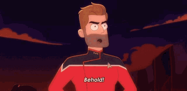 a cartoon of a shirtless man with a beard and a red cape .