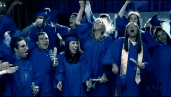 a group of graduates are celebrating their graduation with a ctv logo in the background