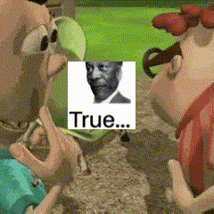 a cartoon character with a picture of a man and the words true