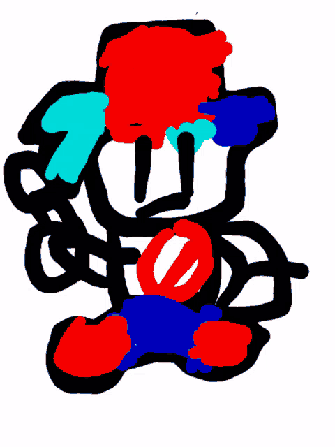 a drawing of a cartoon character with red , blue and white colors