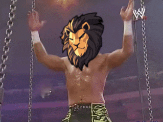 a man with a lion 's head on his chest