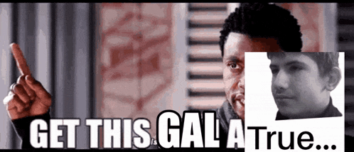 a picture of a man pointing up with the words get this gala true