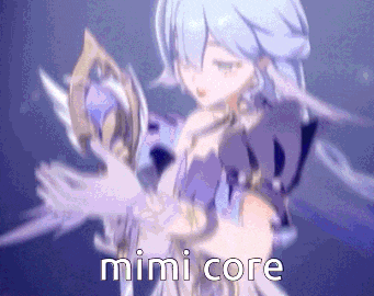 a pixelated image of a girl holding a sword with the words mimi core below her