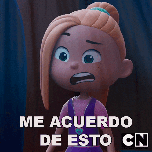 a cartoon girl says me acuerdo de esto cn on the bottom