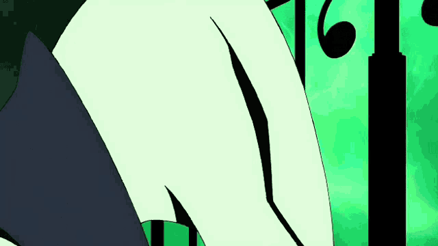 a cartoon character is standing in front of a green background with a clock .