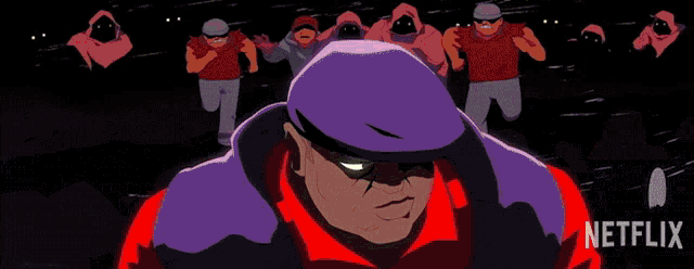 a cartoon of a man in a red shirt standing in front of a sign that says netflix