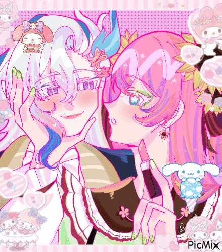 a drawing of a boy and a girl with the word picmix written on the bottom