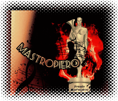a poster with a statue of a man holding a trumpet and the words mastropiero