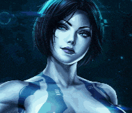 a close up of a woman 's face with a blue and white body