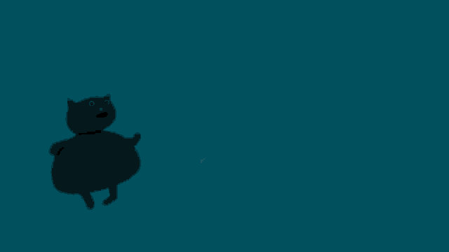 a blue background with a shadow of a cartoon character