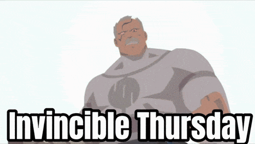 a sign that says invincible thursday in front of a tall building