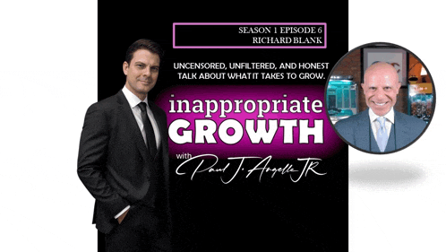 a man in a suit and tie stands in front of a sign that says inappropriate growth
