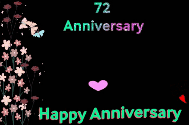 a happy 72nd anniversary greeting card with flowers and hearts