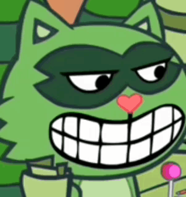 a close up of a cartoon character with a heart on his nose .