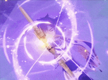 a person with a bow and arrow is surrounded by purple light
