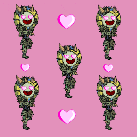 a drawing of a monster with hearts around it