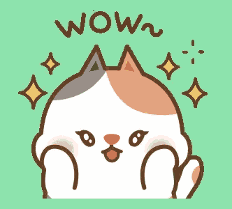 an illustration of a calico cat with the words wow written above it