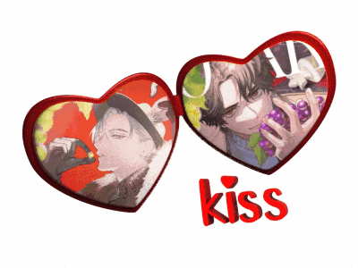 a couple of hearts with the word kiss on the bottom right