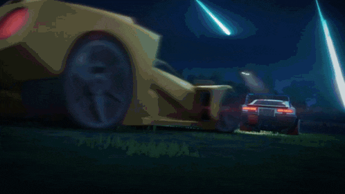 a car with a lightning bolt coming out of its wheel