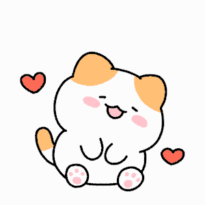 a cartoon cat is surrounded by hearts and is smiling