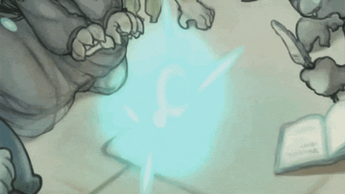 a drawing of a person with a blue light coming out of their hands