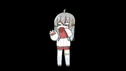 a cartoon of a girl in a white sweater and red skirt