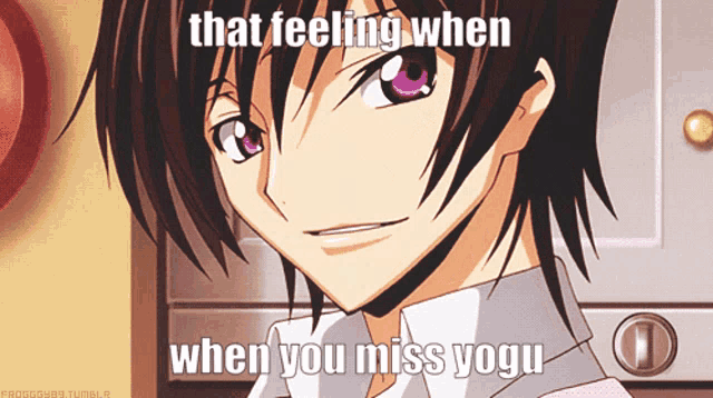 a picture of a boy with the words that feeling when when you miss yogu