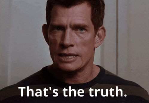 a man says " that 's the truth " in a striped shirt