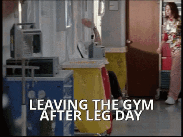a woman is leaving the gym after a leg day