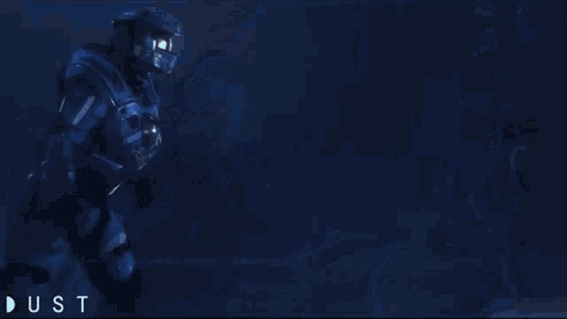 a blue background with the word dust in the corner